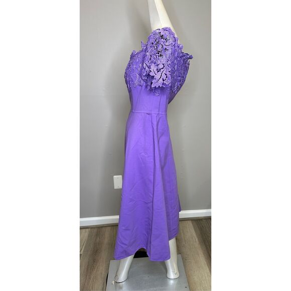 NWT Oscar Dela Renta Off The Shoulder Wool And Lace Midi Dress Iris US 14 $3690 - Picture 6 of 9